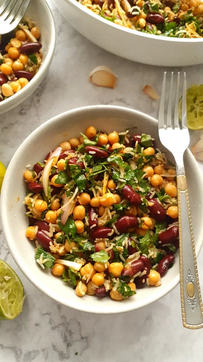 Kidney Bean and Chickpea Salad with Crispy Rice
