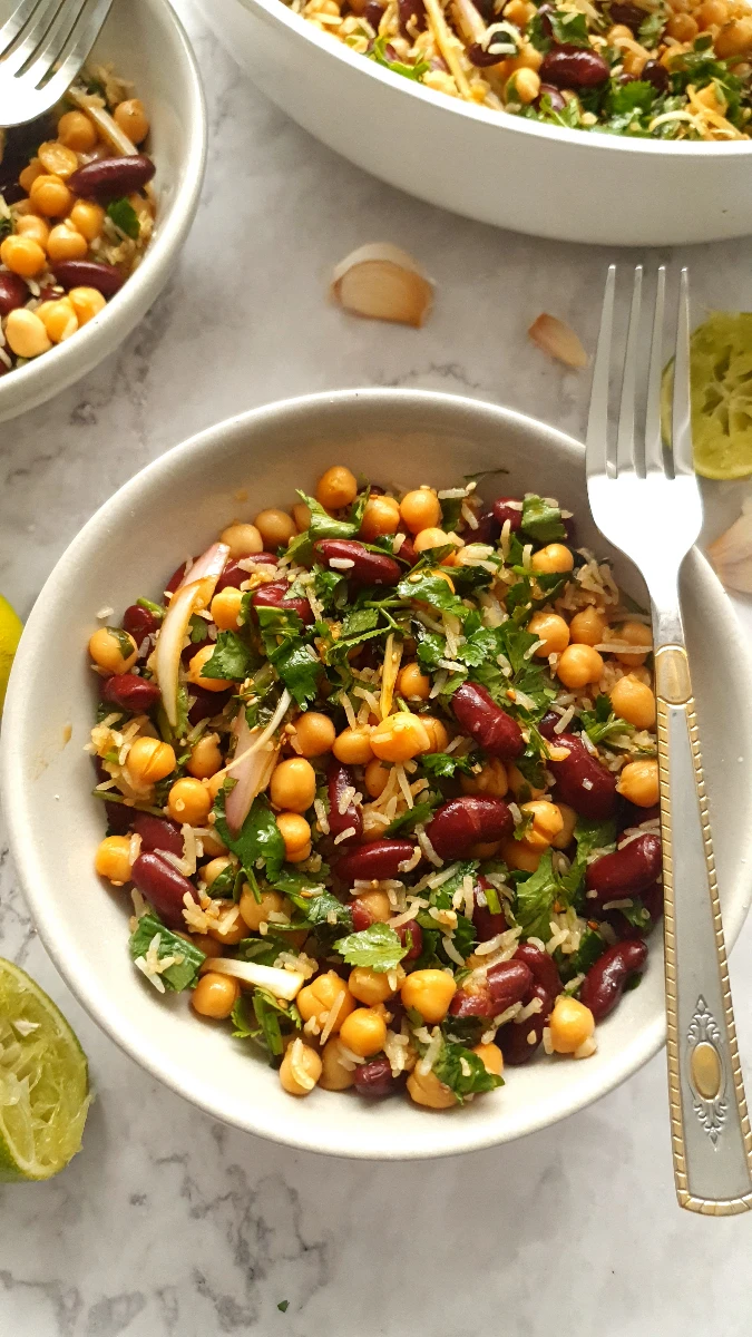 Kidney Bean and Chickpea Salad with Crispy Rice